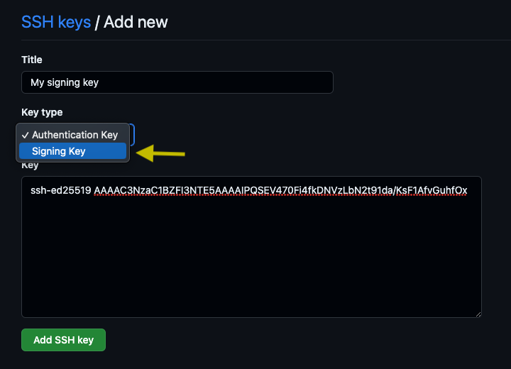 Adding SSH keys as signing keys on GitHub